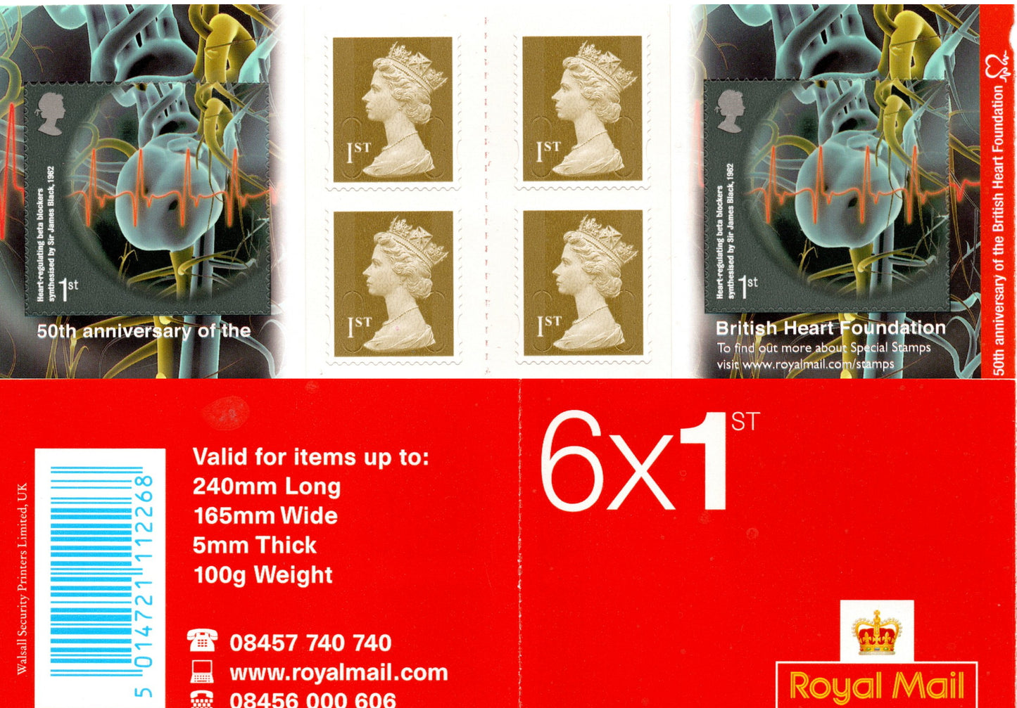 GB QEII 2011 50th Anniv of British Heart Foundation S/A Booklet PM28 6 x 1st Class U/M MNH