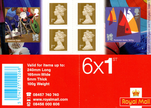 GB QEII 2011 Para & Olympics  S/A Booklet PM30 6 x 1st Class U/M MNH 