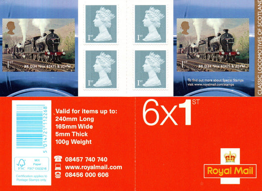 GB QEII 2012 Classic Locomotives of Scotland S/A Booklet PM34 4 x 1st Class U/M MNH