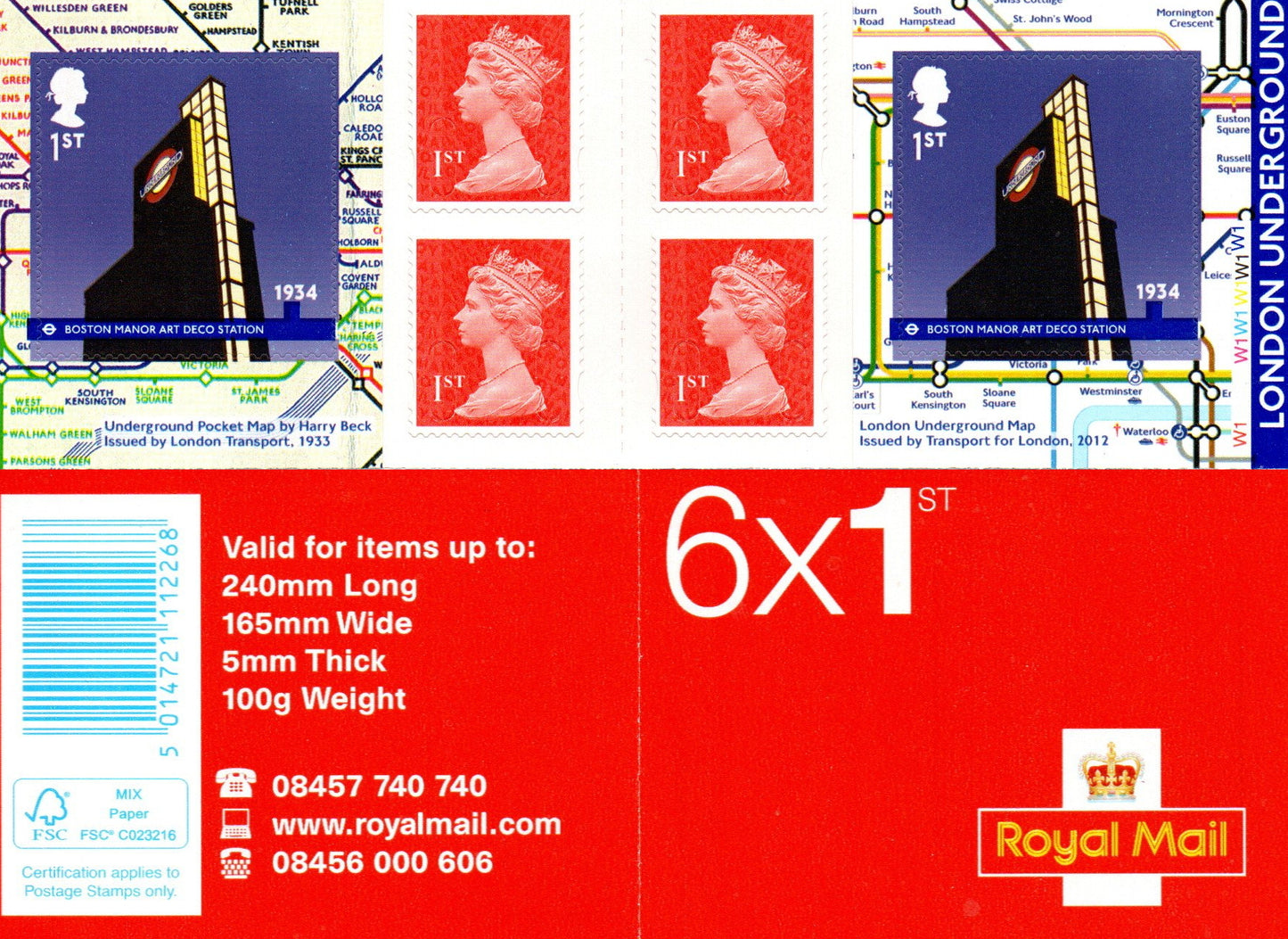 GB QEII 2013 50th Anniv of London Underground S/A Booklet PM35 6 x 1st Class U/M MNH