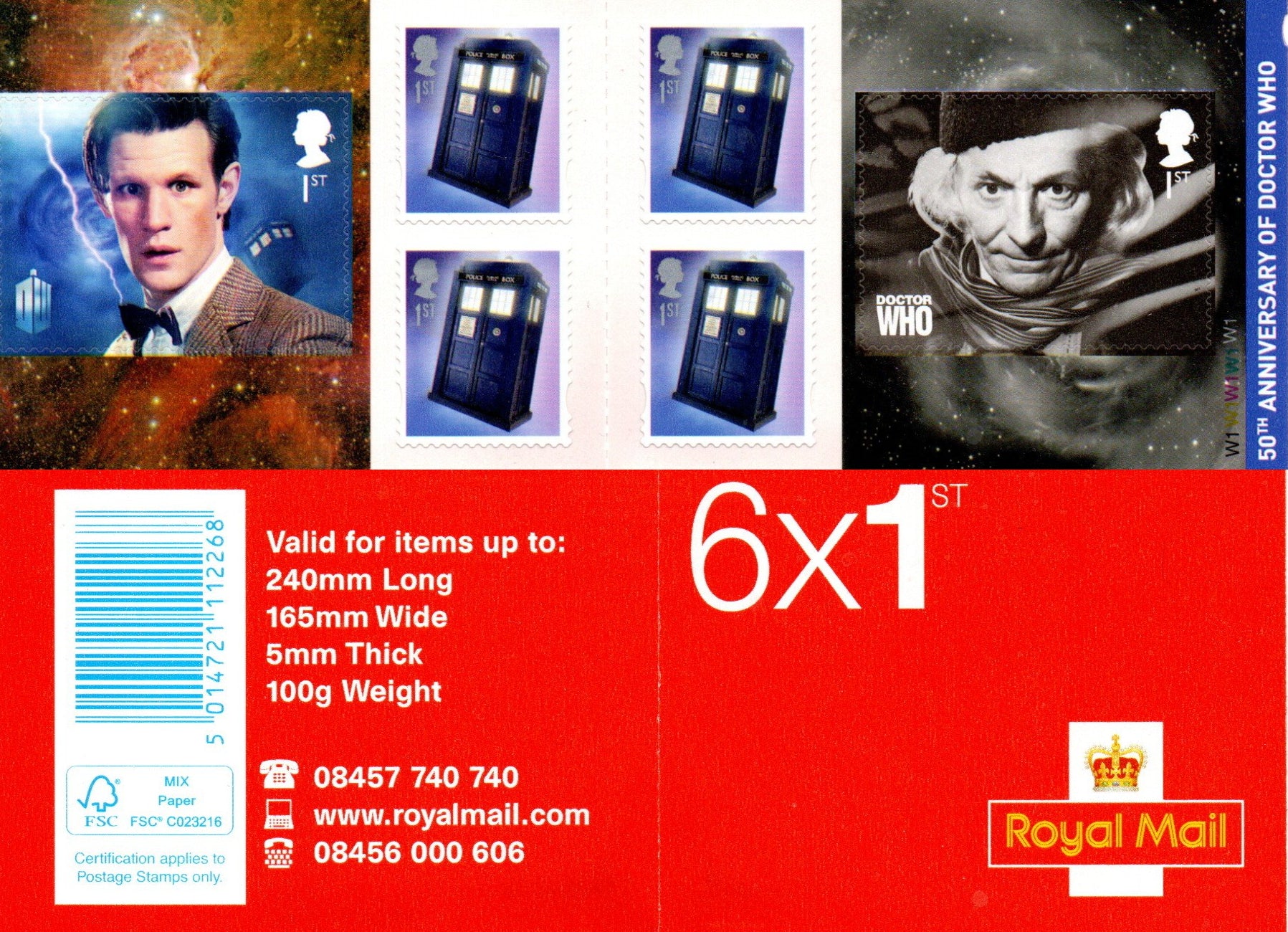 GB QEII 2013 50th Anniv Dr Who S/A Booklet PM36 6 x 1st Class U/M MNH