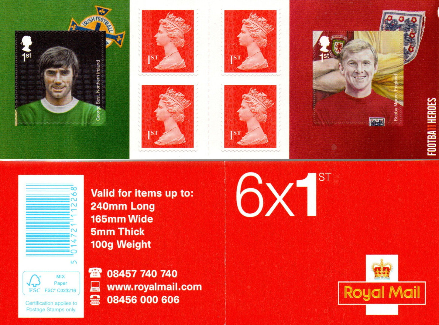 GB QEII 2013 Football Heroes S/A Booklet PM37 6 x 1st Class U/M MNH