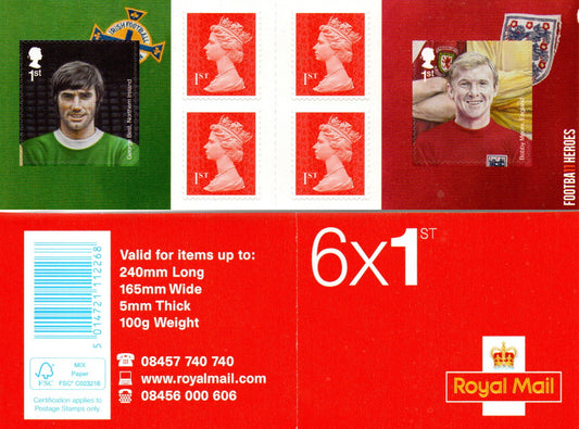 GB QEII 2013 Football Heroes S/A Booklet PM37 6 x 1st Class U/M MNH