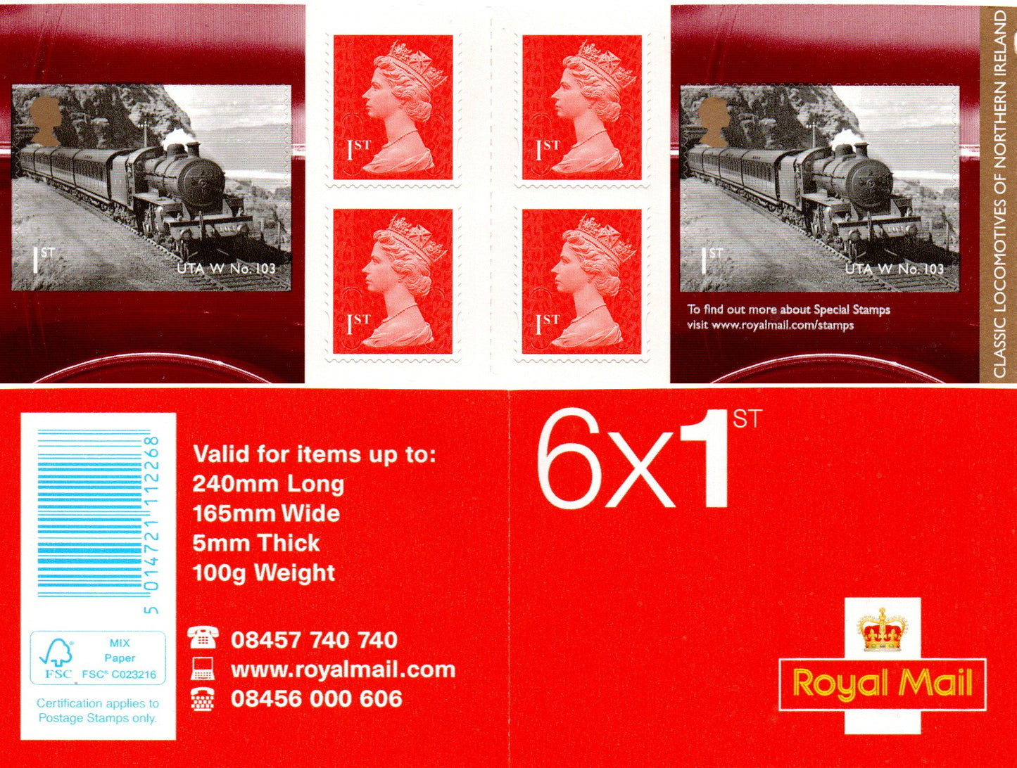 GB QEII 2013 Classic Locomotives of N.I. S/A Booklet PM38 6 x 1st Class U/M MNH