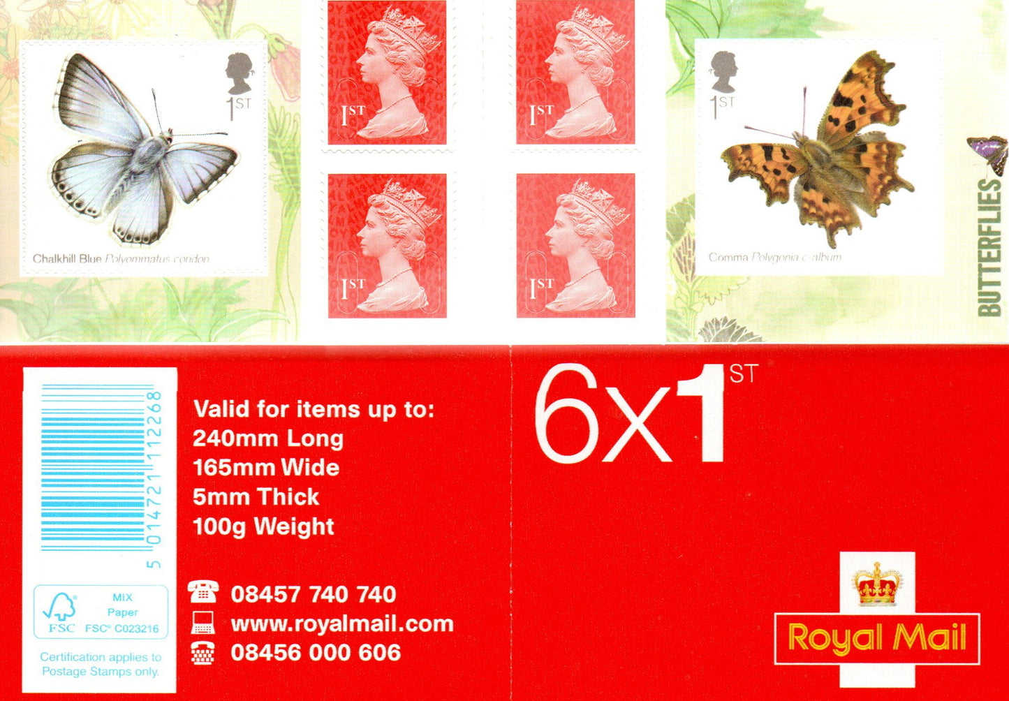 GB QEII 2013 Butterflies. S/A Booklet PM39 6 x 1st Class U/M MNH