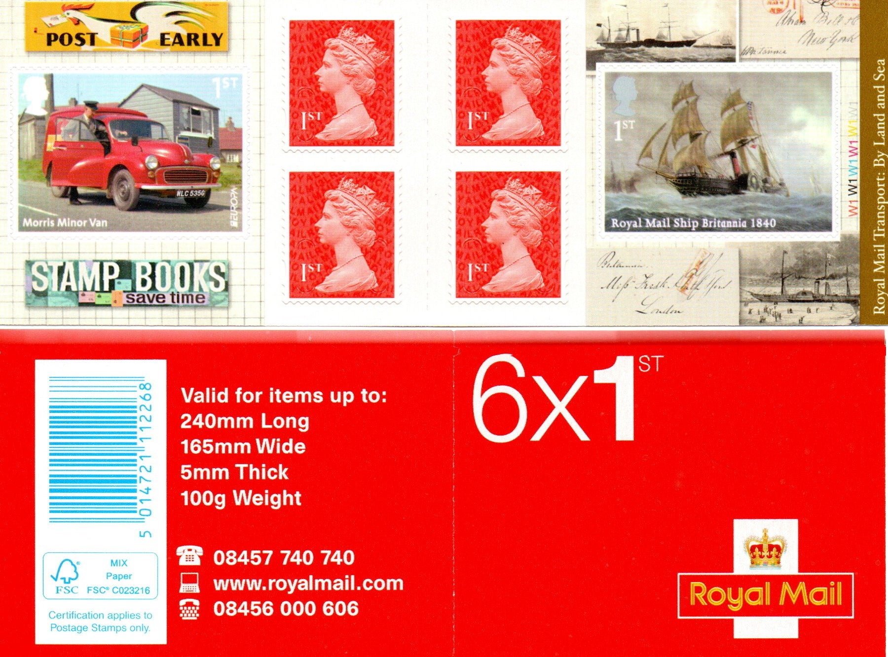 GB QEII 2013 Transport Land and Sea. S/A Booklet PM40 6 x 1st Class U/M MNH