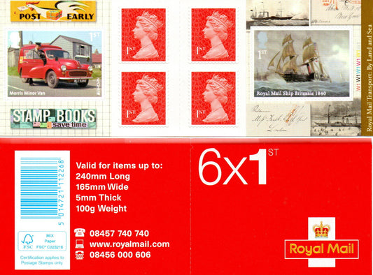 GB QEII 2013 Transport Land and Sea. S/A Booklet PM40 6 x 1st Class U/M MNH