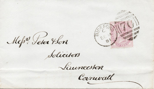 1881 GB Envelope Bideford to Launceston bearing SG170 (14dots) Penny Lilac