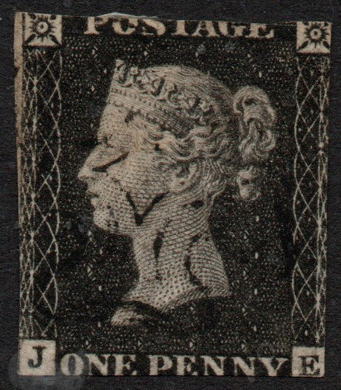 GB QV 1840 1d Black SG2 Plate 6 AS41 (J-E) No Margins to speak of!