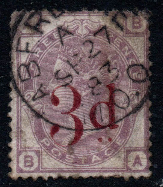 GB QV 1883 SG159 3d on 3d Lilac OVPT in Red PL21