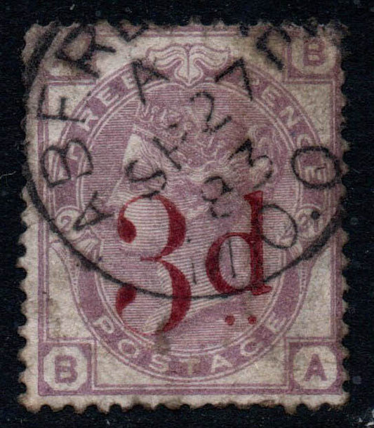 GB QV 1883 SG159 3d on 3d Lilac OVPT in Red PL21