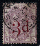 GB QV 1883 SG159 3d on 3d Lilac OVPT in Red PL21 (RR14)