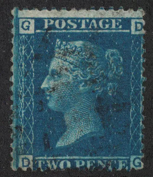 1858 GB SG45 2d Blue Plate 12 D-G Distinctive G top left (RW387) (515)