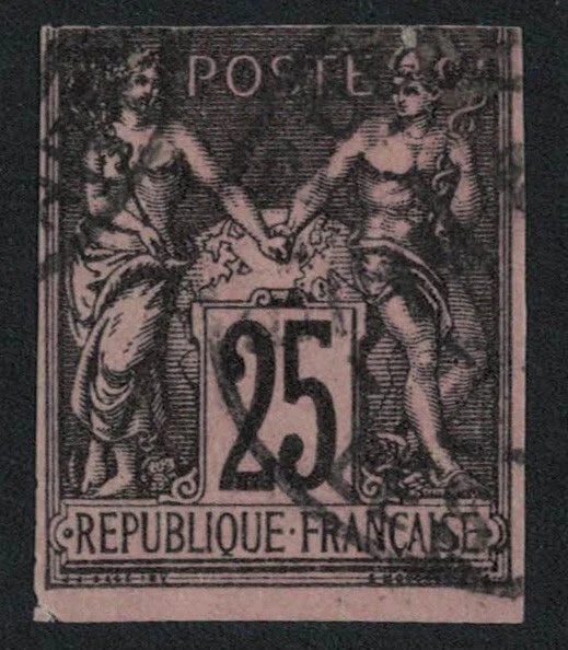 1878 French Colonies SG43 25c Black on Red Imperf P & C CDS Cancel
