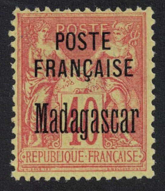 1895 France Madagascar Ovpt 40c Red on Yellow SG19 MNG