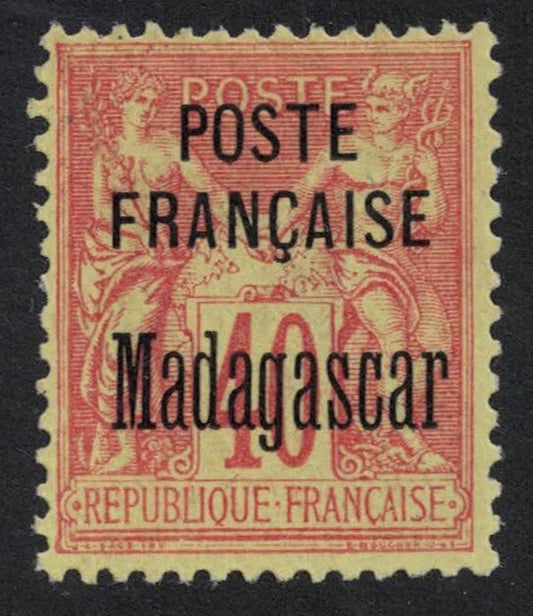 1895 France Madagascar Ovpt 40c Red on Yellow SG19 MNG