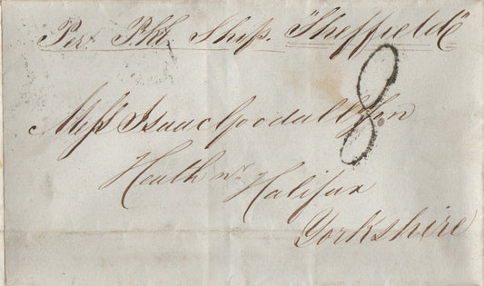 13th Nov 1841 Ship Mail New York - Halifax West Yorkshire on Red Star Line "Sheffield", "Liverpool Ship" Transit stamp. Rated 8d.