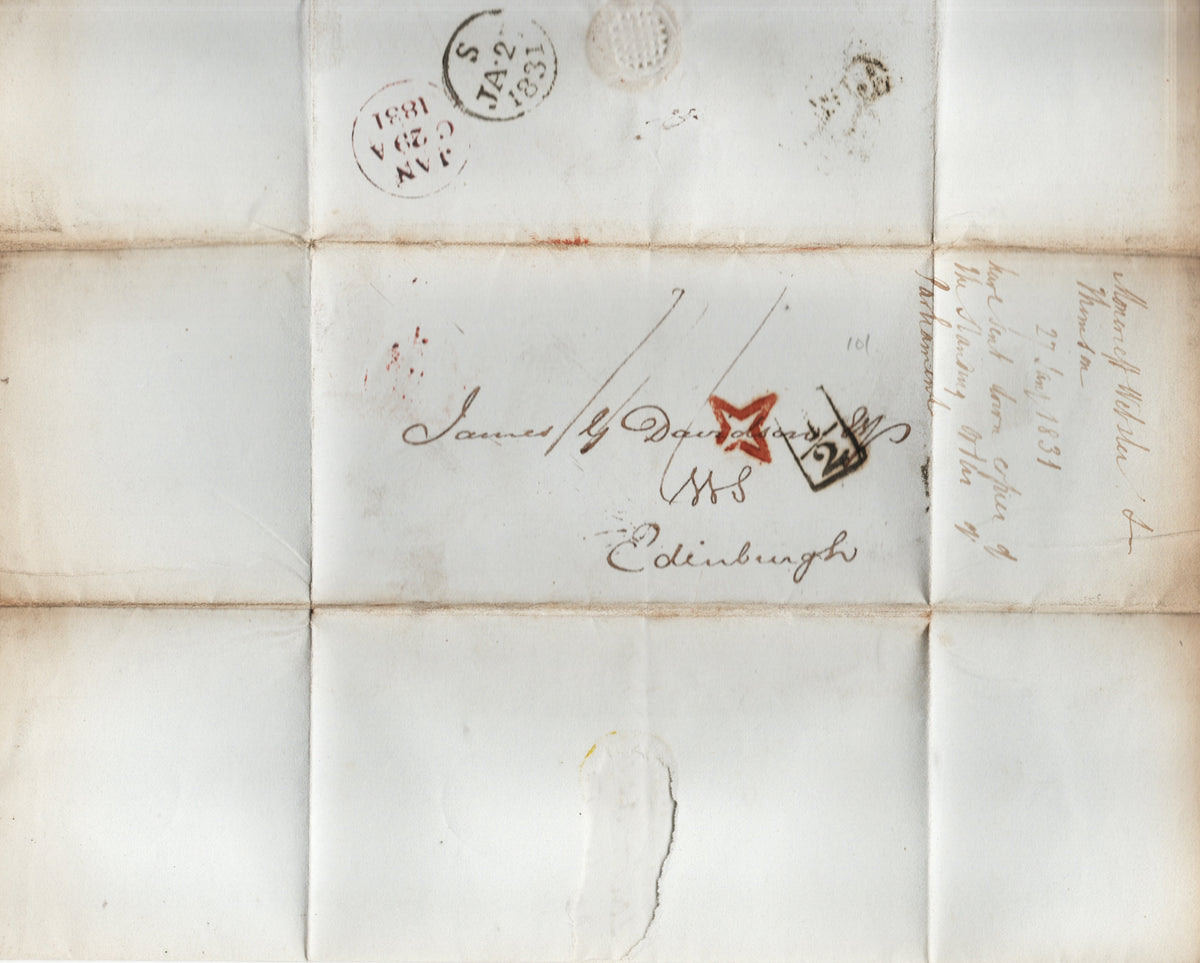 1831 Entire London-Edinburgh Showing Inspectors Mark & ½d Wheel Tax (SF20)