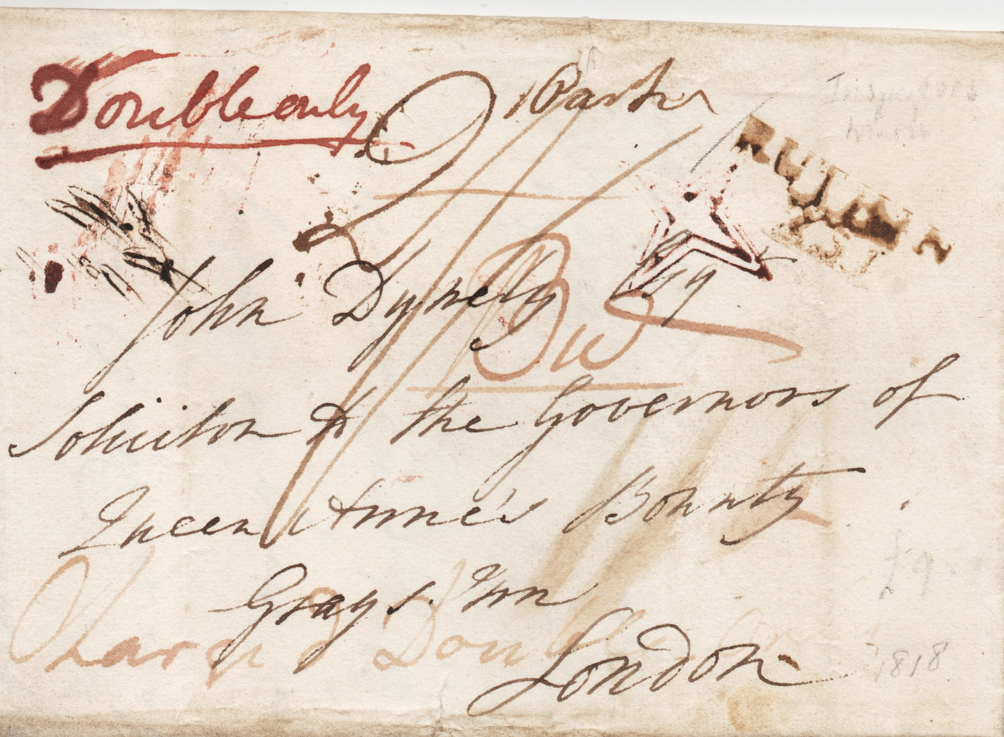 GB 1818, Ruthin to London, double-rate, with a star check/inspector's mark (SF21)