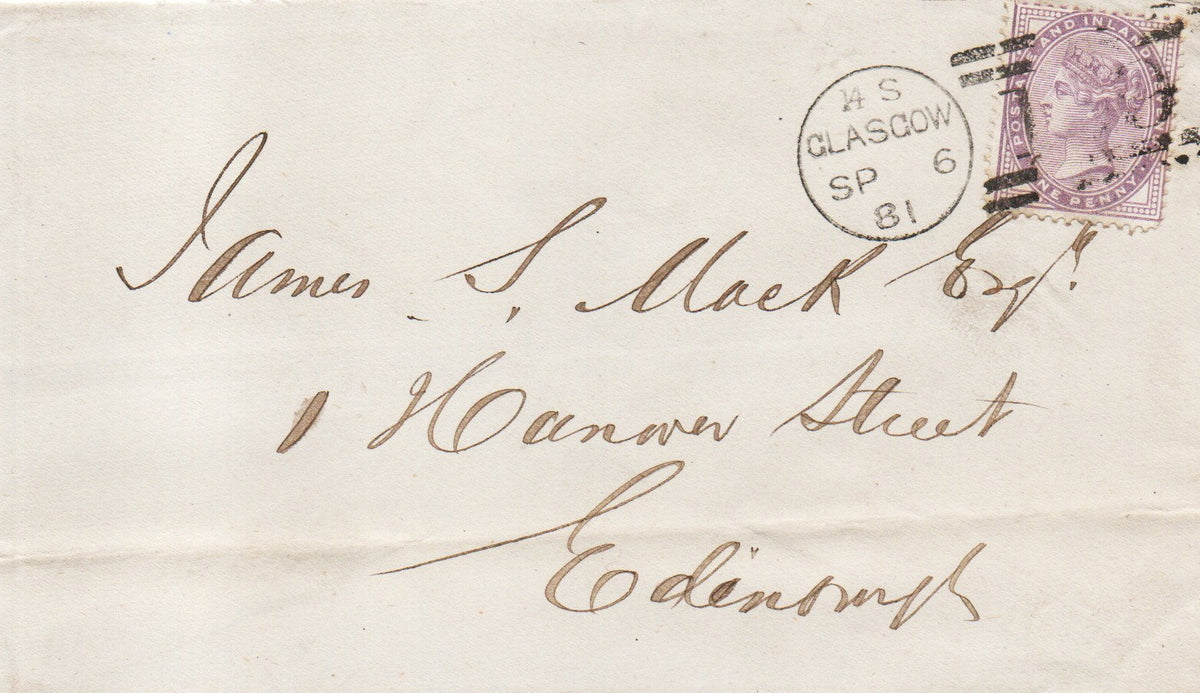 GB QV 1881 SG170 14 dots 1d Lilac on Cover Glasgow-Edinburgh
