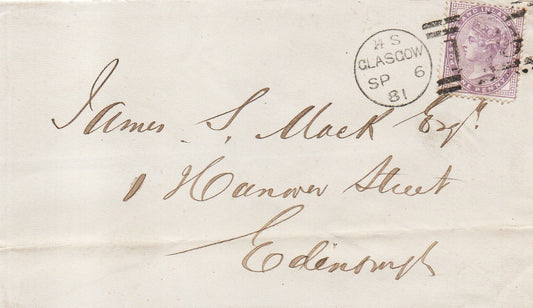 GB QV 1881 SG170 14 dots 1d Lilac on Cover Glasgow-Edinburgh