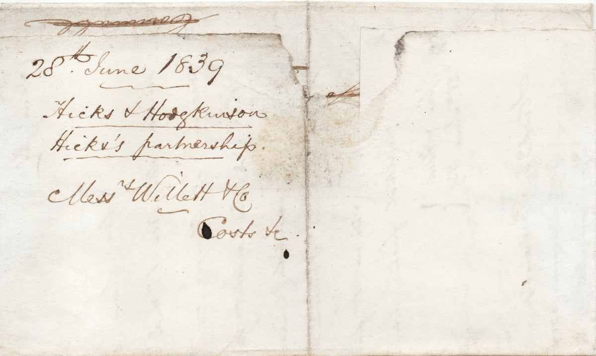 GB 1839 Free (Entire) sent by D W Harvey, Founder of Sunday Times in 1821 (SF29)