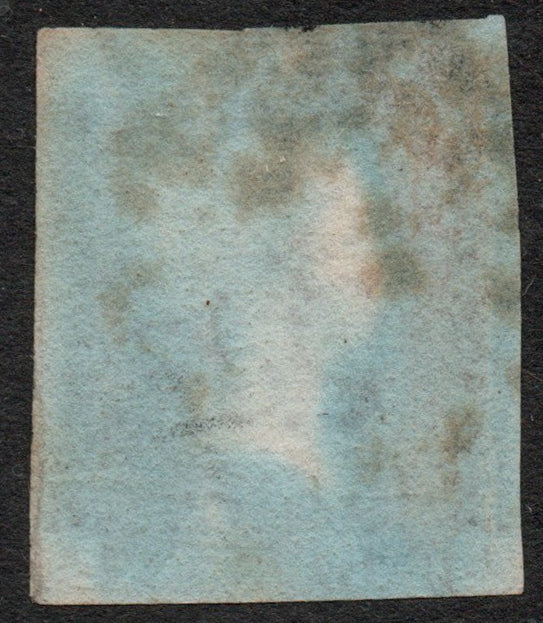 GB QV 1841 1d Red Brown SG7 BLACK Plate 9, 4 good to tight margins, Clipped NW (E-A) O Flaw and Frame Break NE (SF41)