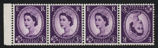 GB QEII Wilding 1958 SG575 3d Deep Lilac Tete-Beche Strip of 4 from unissued Booklets U/M MNH