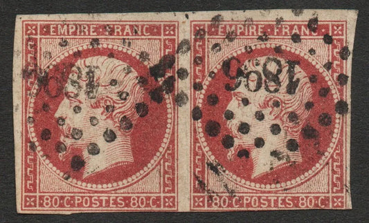 1853 France SG67 80c VFU Horizontal Pair 