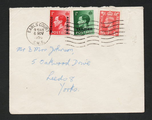 1950 GB Cover bearing KEVIII and KGVI with both Morocco and Tangiers Overprints. Superb Earls Court CDS