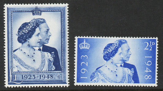 GB KGVI 1948 SG493/4 Royal Silver Wedding Set £1 & 2½d. Both Lightly Mounted Mint