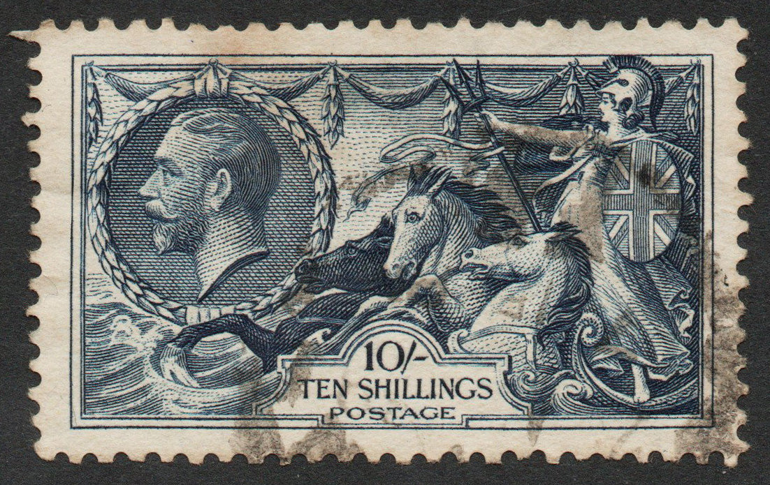 GB KGV SG452 10/- "Seahorse" Good Used, Well centred, Good Perfs