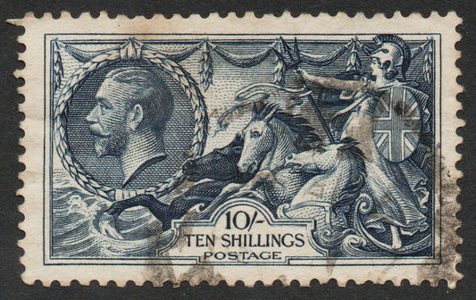 GB KGV SG452 10/- "Seahorse" Good Used, Well centred, Good Perfs