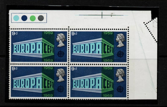 GB 9d Europa SG792 Block of 4 showing corner fold/misperf error U/M MNH (TT195)