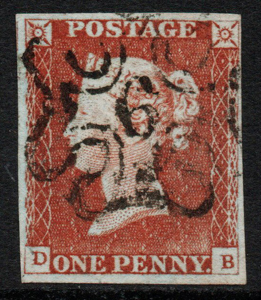 c1841 SG8m Plate 38 No 6 in Cross. Fine Used, almost 4 Margin 1d Red 