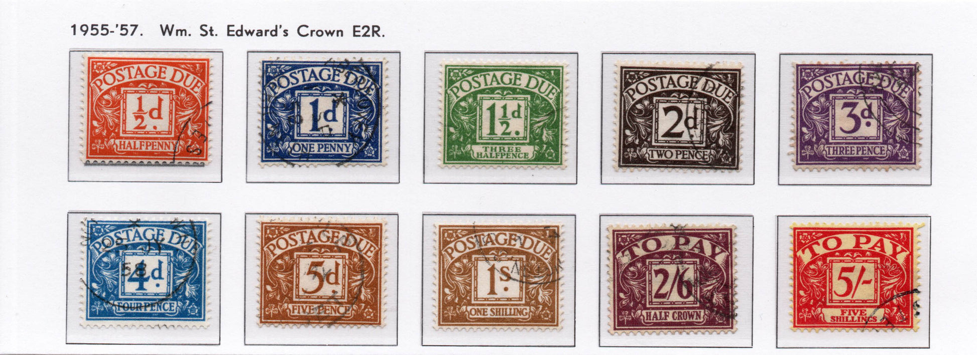 GB QEII 1955-57 Postage Due St Edwards Crown set of 10 stamps to 5/- All VFU