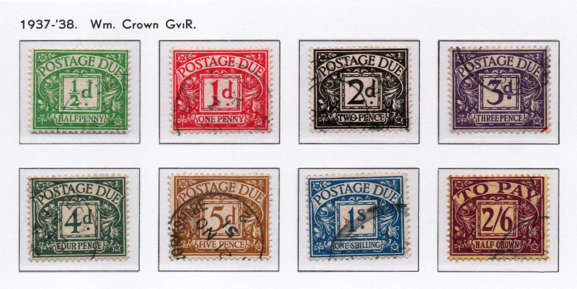 1937 KGVI SGD27-34 Set of 8 Postage Dues GVIR Wmk Very Good Used 