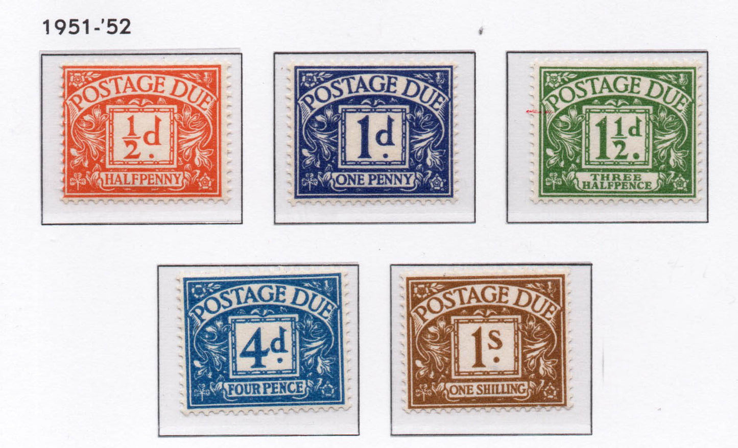 GB 1951-54 George VI New Colour Postage Due set of 5 SG D35-D39
