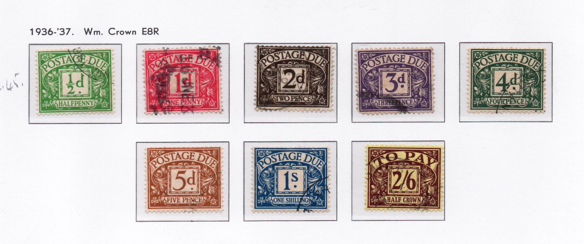 GB 1936-37 SGD19-26 Postage Due set of 8 Wmk Crown E8R Good Used