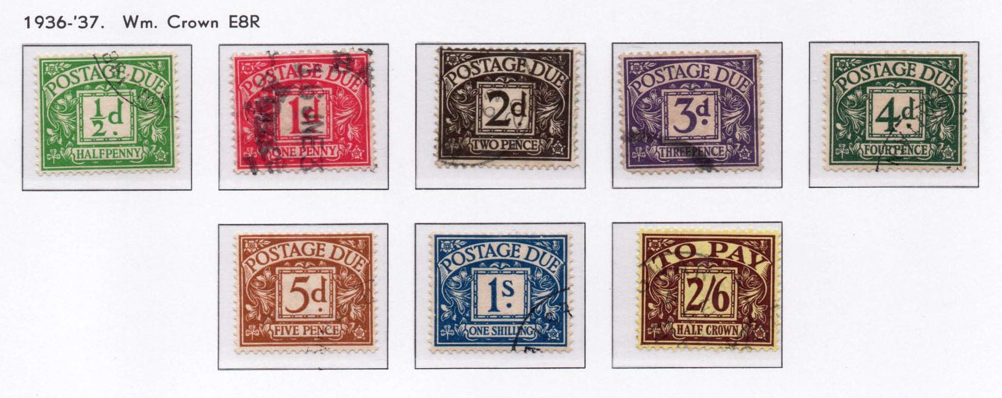 1914-23 KEVII SGD1-8 Set of 8 Postage Dues Royal Cypher Wmk Very Good Used