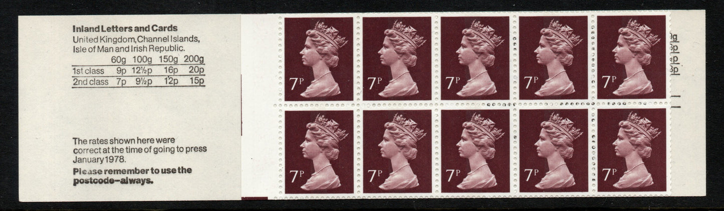 GB QEII 1978 70p Booklet FD3A Left Selvedge Good Perfs Unmounted Mint (TT367)