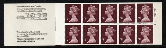 GB QEII 1978 70p Booklet FD3A Left Selvedge Good Perfs Unmounted Mint (TT367)