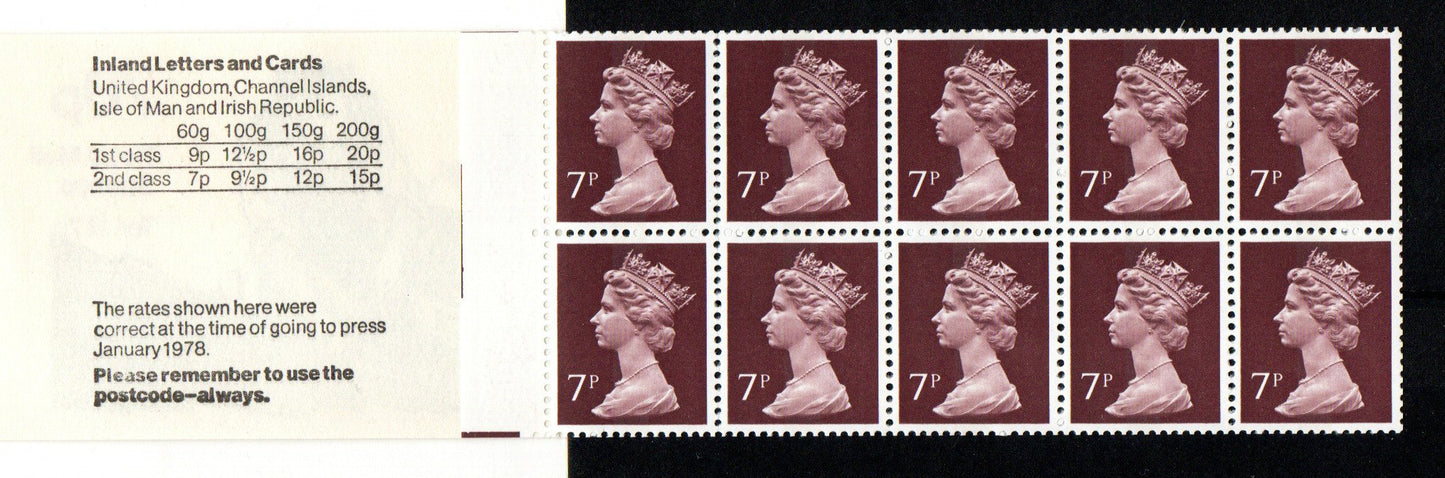 GB QEII 1978 70p Booklet FD3A Left Selvedge Good Perfs Unmounted Mint (TT367)