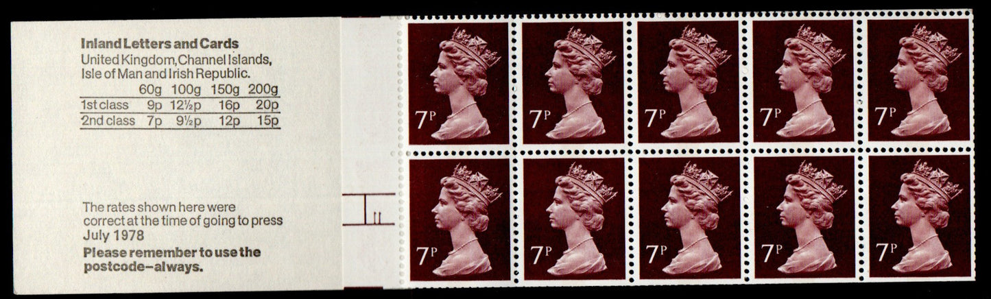 GB QEII 1978 70p Booklet FD4A Cyl Left Selvedge Trimmed Perfs Unmounted Mint (TT368)