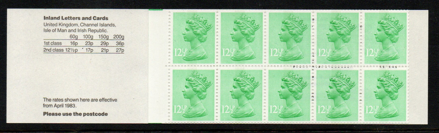 GB QEII 1983 £1.25p Booklet FK6Aa Left Selvedge Corrected Rate Good Perfs 