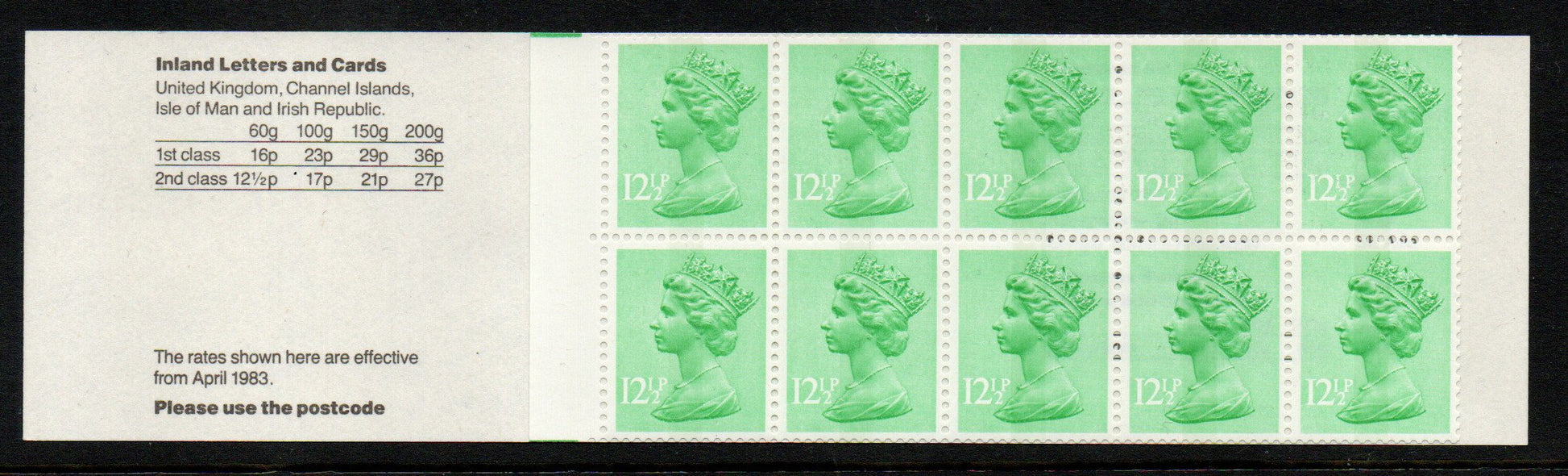 GB QEII 1983 £1.25p Booklet FK6Aa Left Selvedge Corrected Rate Good Perfs 