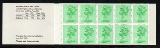 GB QEII 1983 £1.25p Booklet FK6Aa Left Selvedge Corrected Rate Good Perfs 