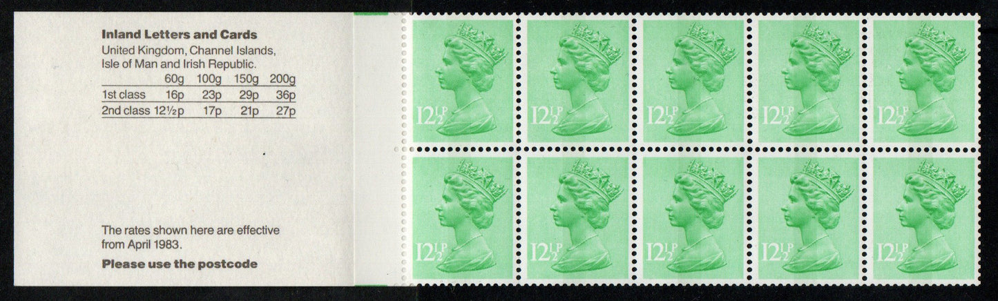 GB QEII 1983 £1.25p Booklet FK6Aa Left Selvedge Corrected Rate Good Perfs (TT369)