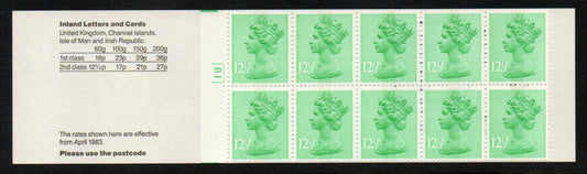 GB QEII 1983 £1.25p Booklet FK6Aa CYL Left Selvedge Corrected Rate Good Perfs (TT370)