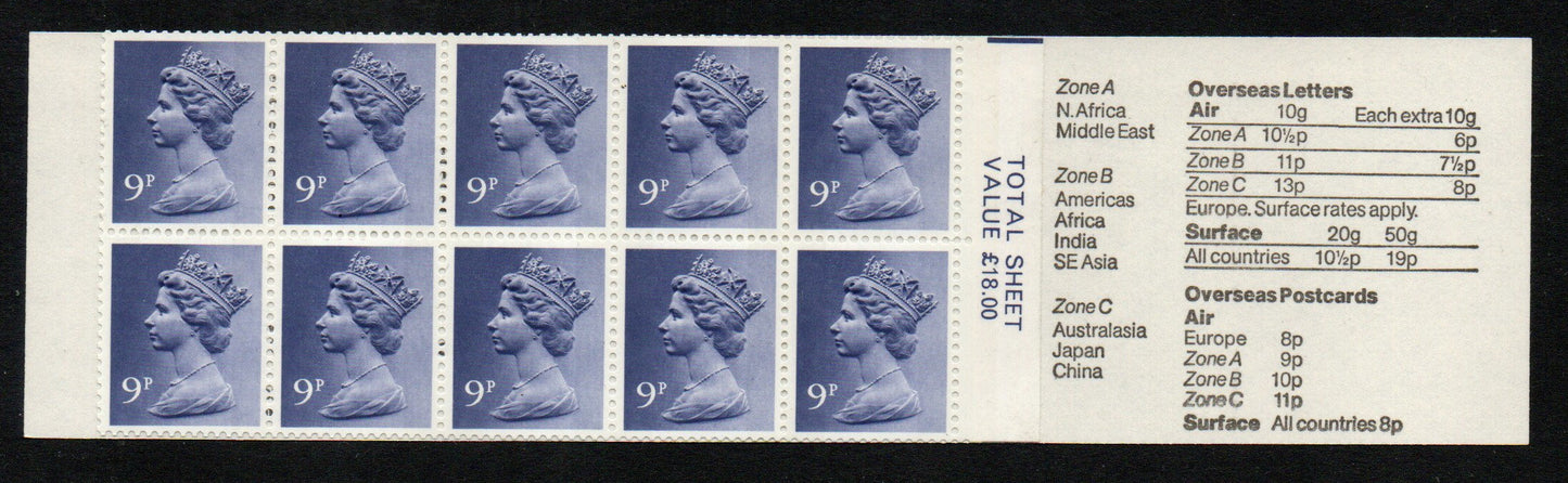 GB QEII 1978 90p Booklet FG3B TSV 90p Llangollen RIGHT Selvedge Good Perfs (TT371)